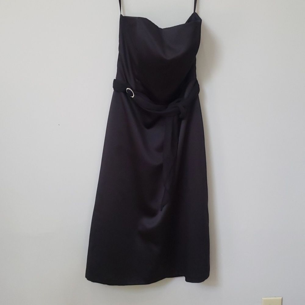 After Six Dress 12 Black Satin Strapless Formal Black Tie Whimsigoth Retro